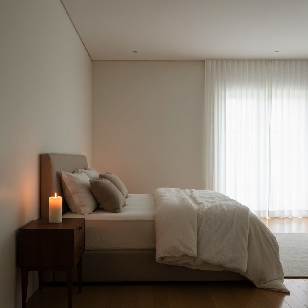Serene bedroom with soft lighting